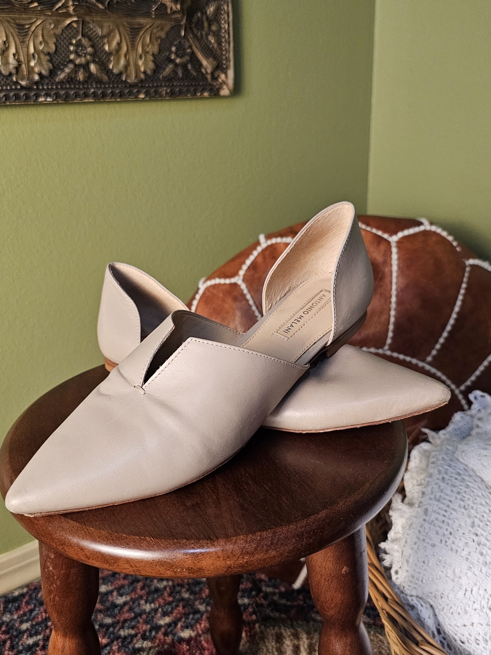 Antonio Melani Noora D'Orsay V-Cut Leather Taupe Pointed Flats Size 7M